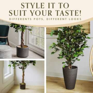 Artificial Trees for Home Decor Indoor - Fake Plants & Faux Plants Indoor - Fake Plants Tall Ficus Tree Artificial, Plants for Living Room Decor, Tall Fake Plants Indoor, Fake Tree Indoor - 5 Feet