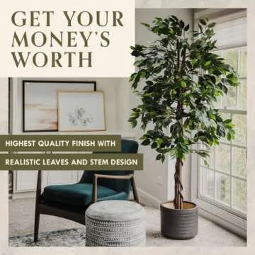 Artificial Trees for Home Decor Indoor - Fake Plants & Faux Plants Indoor - Fake Plants Tall Ficus Tree Artificial, Plants for Living Room Decor, Tall Fake Plants Indoor, Fake Tree Indoor - 5 Feet