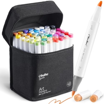 Ohuhu 48-Color Dual-Tip Brush Alcohol Markers Set