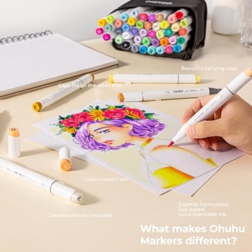 Ohuhu 48-Color Dual-Tip Brush Alcohol Markers Set