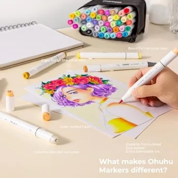 Ohuhu 48-Color Dual-Tip Brush Alcohol Markers Set