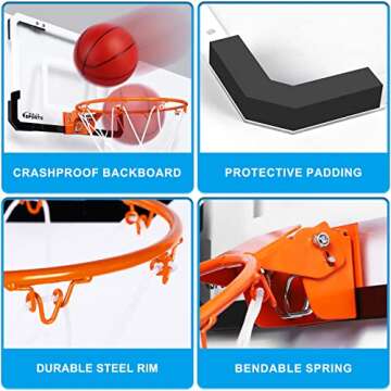 Erixazs Over The Door Basketball Hoop with 4 Balls, Indoor Mini Basketball Hoop Basketball Backboard Pads Mini Hoop for Kids and Adults, Door Room Basketball Hoop Basketball Toys