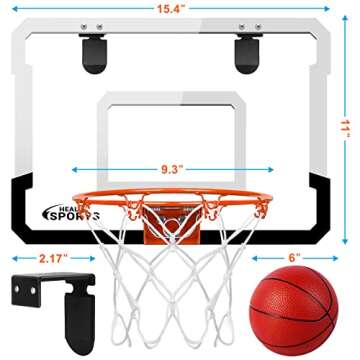 Erixazs Over The Door Basketball Hoop with 4 Balls, Indoor Mini Basketball Hoop Basketball Backboard Pads Mini Hoop for Kids and Adults, Door Room Basketball Hoop Basketball Toys