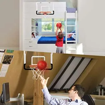 Erixazs Over The Door Basketball Hoop with 4 Balls, Indoor Mini Basketball Hoop Basketball Backboard Pads Mini Hoop for Kids and Adults, Door Room Basketball Hoop Basketball Toys