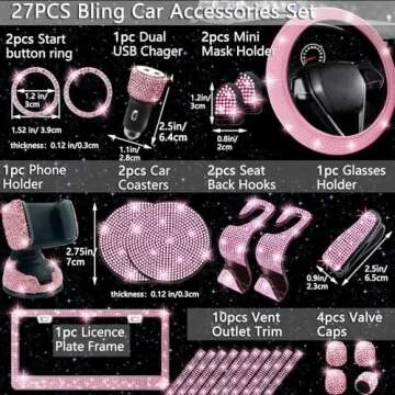 NBTEPEM 27 PCs Pink Bling Car Accessories Set for Women, Bling Steering Wheel Covers Universal Fit 1...