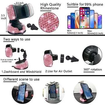 NBTEPEM 27 PCs Pink Bling Car Accessories Set for Women, Bling Steering Wheel Covers Universal Fit 15 Inch, Bling License Plate Frame, Bling Phone Holder, Bling Car Coasters (Pink Diamond)