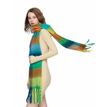 Yatemiole Women's Cashmere Big Checked Scarf - Warm & Stylish