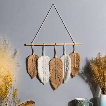 Wall Hanging Woven Tapestry Boho Leaf Tassels Wall Art Decoration Handmade Woven Leaf Tassels Macram...