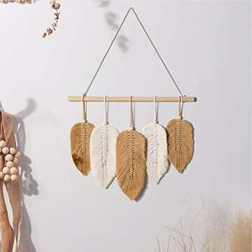 Wall Hanging Woven Tapestry Boho Leaf Tassels Wall Art Decoration Handmade Woven Leaf Tassels Macrame Tapestry Decoration Creative Bohemian Tassel Tapestry for Apartment Farmhouse Wall Decor B