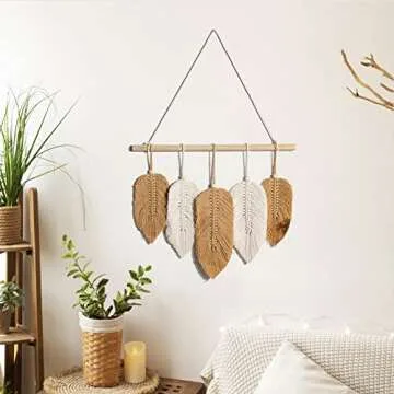 Wall Hanging Woven Tapestry Boho Leaf Tassels Wall Art Decoration Handmade Woven Leaf Tassels Macrame Tapestry Decoration Creative Bohemian Tassel Tapestry for Apartment Farmhouse Wall Decor B