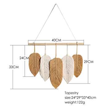 Wall Hanging Woven Tapestry Boho Leaf Tassels Wall Art Decoration Handmade Woven Leaf Tassels Macrame Tapestry Decoration Creative Bohemian Tassel Tapestry for Apartment Farmhouse Wall Decor B