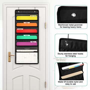 D-FantiX Wall Hanging File Organizer with 6 Folder, Storage Pocket Chart with 6 Name Tag, Classroom ...
