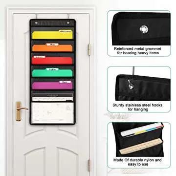 D-FantiX Wall Hanging File Organizer with 6 Folder, Storage Pocket Chart with 6 Name Tag, Classroom ...