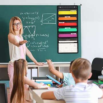 D-FantiX Wall Hanging File Organizer with 6 Folder, Storage Pocket Chart with 6 Name Tag, Classroom Must Have Paper Organizer for Teacher, Over The Door File Organizer for School Mailbox Home Office