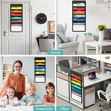 D-FantiX Wall Hanging File Organizer with 6 Folder, Storage Pocket Chart with 6 Name Tag, Classroom Must Have Paper Organizer for Teacher, Over The Door File Organizer for School Mailbox Home Office