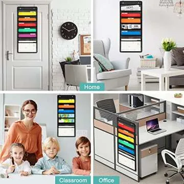 D-FantiX Wall Hanging File Organizer with 6 Folder, Storage Pocket Chart with 6 Name Tag, Classroom Must Have Paper Organizer for Teacher, Over The Door File Organizer for School Mailbox Home Office