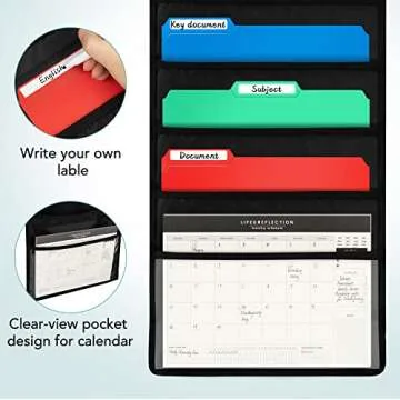 D-FantiX Wall Hanging File Organizer with 6 Folder, Storage Pocket Chart with 6 Name Tag, Classroom Must Have Paper Organizer for Teacher, Over The Door File Organizer for School Mailbox Home Office