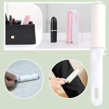 Mini Lint Roller Travel Size Portable Lint Remover for Purse Small Sticky Roller with Cover for Pet Hair, Travel Essentials Smart Design to Go Lint Roller (Pink)