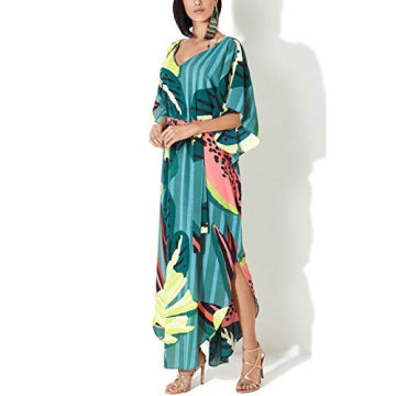 Bsubseach Women Print Kaftan Dresses V Neck Plus Size Beach Bathing Suit Cover Ups with Belt