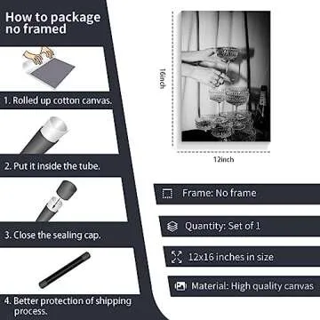 nghtuiyocw Black and White Champagne Glasses Canvas Wall Art, Vintage Funky Bar Cart Art Decor, Retro Champagne Tower Poster Wine Decorations, Kitchen Dining Room Pub Decor Prints 12x16in Unframed