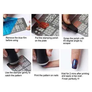 Nail Stamp Plates Set 5 Pcs Nail Stamping Plates + 1 Scraper + 1 Stamper, Butterfly Flower Feather Printing Nail Art Plate Template Image Plate DIY Nail Image Polish Template Nail Art Decoration Kit