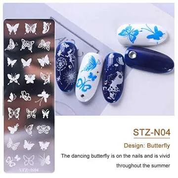 Nail Stamp Plates Set 5 Pcs Nail Stamping Plates + 1 Scraper + 1 Stamper, Butterfly Flower Feather Printing Nail Art Plate Template Image Plate DIY Nail Image Polish Template Nail Art Decoration Kit