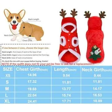 Pet Dog Christmas Clothes Costume, Dog Clothes for Small Medium Dogs and Cats