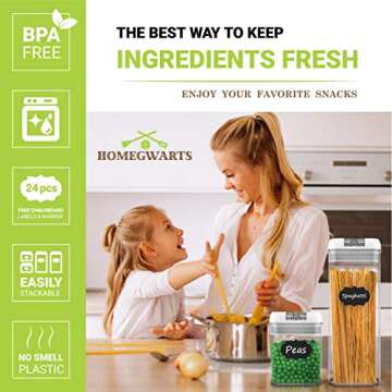 Airtight Food Storage Containers - Airtight Container Set with Lids - Food Storage Container Set - Plastic BPA Free - 7 Piece Set - BONUS 24 Labels with Marker - Heavy Duty Dry Food Storage Container