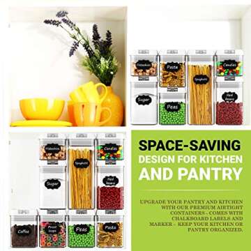 Airtight Food Storage Containers - Airtight Container Set with Lids - Food Storage Container Set - Plastic BPA Free - 7 Piece Set - BONUS 24 Labels with Marker - Heavy Duty Dry Food Storage Container