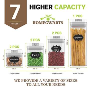 Airtight Food Storage Containers - Airtight Container Set with Lids - Food Storage Container Set - Plastic BPA Free - 7 Piece Set - BONUS 24 Labels with Marker - Heavy Duty Dry Food Storage Container