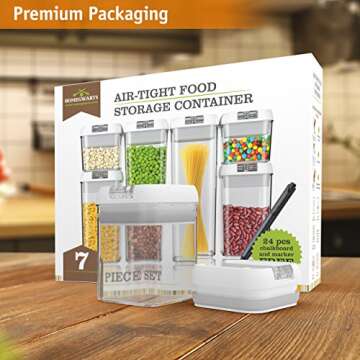 Airtight Food Storage Containers - Airtight Container Set with Lids - Food Storage Container Set - Plastic BPA Free - 7 Piece Set - BONUS 24 Labels with Marker - Heavy Duty Dry Food Storage Container