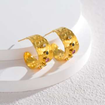 18k Gold Plated Cubic Zirconia Earrings for Women,Stainless Steel Stud Earrings,Fashion Jewelry for Women