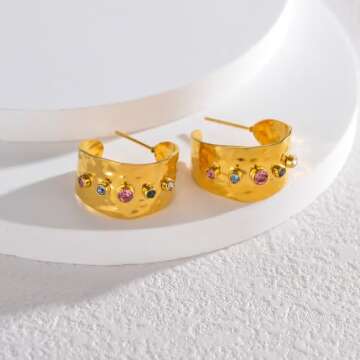 18k Gold Plated Cubic Zirconia Earrings for Women,Stainless Steel Stud Earrings,Fashion Jewelry for Women