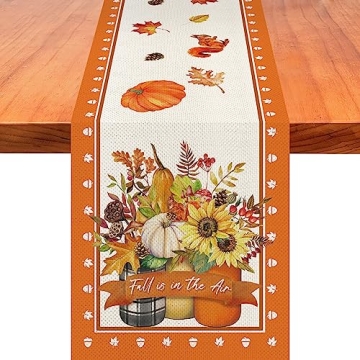 Three Glass Mason Jar Fall is in The Air Table Runner Seasonal Buffalo Plaid Thanksgiving Day Table ...