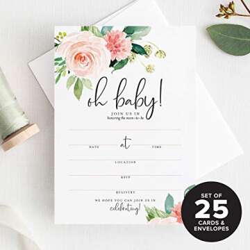 Bliss Collections Invitations with Envelopes for All Occasions, Invites Perfect for: Holidays, Weddings, Bridal Showers, Engagement, Birthday Party or Special Event, Pack of 25 5x7 Cards - Boho Floral