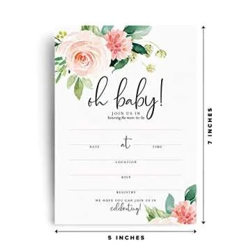 Bliss Collections Invitations with Envelopes for All Occasions, Invites Perfect for: Holidays, Weddings, Bridal Showers, Engagement, Birthday Party or Special Event, Pack of 25 5x7 Cards - Boho Floral