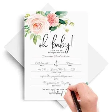 Bliss Collections Invitations with Envelopes for All Occasions, Invites Perfect for: Holidays, Weddings, Bridal Showers, Engagement, Birthday Party or Special Event, Pack of 25 5x7 Cards - Boho Floral