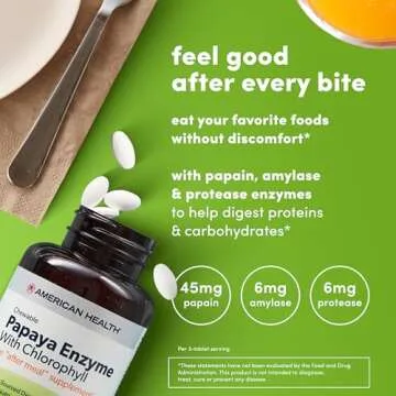 American Health Papaya Enzyme with Chlorophyll Chewable Tablets - 600 Count (200 Total Servings)