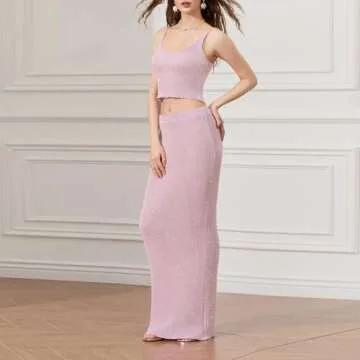Meiweileya Women Pink Sleeveless Two Piece Bodycon Set