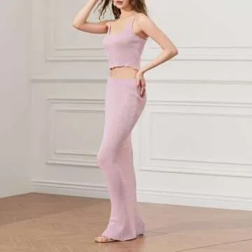 Meiweileya Women Pink Sleeveless Two Piece Bodycon Set