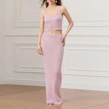 Meiweileya Women Pink Sleeveless Two Piece Bodycon Set