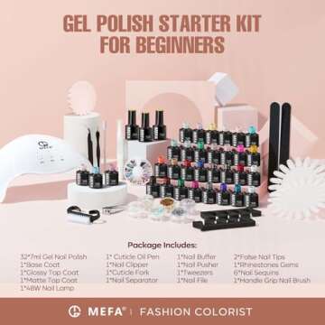 MEFA 56 Pcs Gel Nail Polish Kit with U V Light 48W Nail Dryer, 32 Colors Nude Pink Gray Gel Nail Polish Set with Base and Matte/Glossy Top Coat Nail Art Decorations Manicure Tools DIY Salon Home Gifts