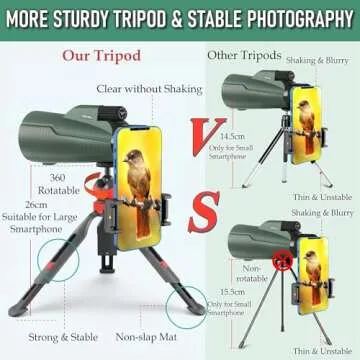 Monocular Telescope - 12x56 High Powered, Compact, Dust-Proof, Waterproof, Handheld Scope with Smartphone Adapter and Metal Tripod - Ideal for Hunting, Stargazing, Birdwatching, and Outdoor Adventures
