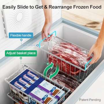 iSPECLE Chest Freezer Organizer - 4 Pack Small Stackable Freezer Organizer Bins for Most 7 Cu.FT Freezer Sort Frozen Meats, Deep Freezer Organizer Bins Easy Access Food without Digging, White