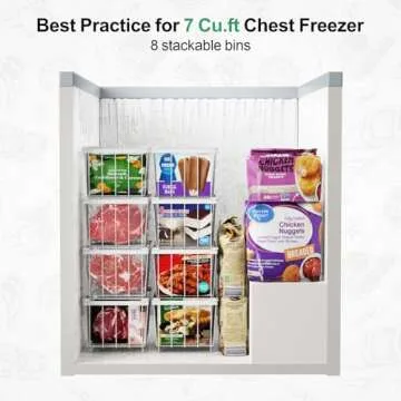 iSPECLE Chest Freezer Organizer - 4 Pack Small Stackable Freezer Organizer Bins for Most 7 Cu.FT Freezer Sort Frozen Meats, Deep Freezer Organizer Bins Easy Access Food without Digging, White
