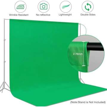 Aimosen 10 X 7 FT Green Screen Backdrop for Photography, Virtual GreenScreen Background Sheet for Zoom Meeting, Cloth Fabric Curtain for Party Decor