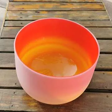 KVKA Rainbow C Note Root Chakra Red-Yellow Colored Frosted Quartz Crystal Singing Bowl 10 inch with Carrying Case