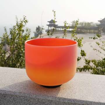 KVKA Rainbow C Note Root Chakra Red-Yellow Colored Frosted Quartz Crystal Singing Bowl 10 inch with Carrying Case
