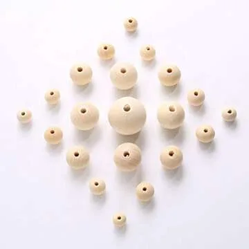 1000 Pieces of Wood Beads - 6 Sizes of Natural Unfinished Wood Beads for Garlands, Decorations and DIY Handmade - 8mm / 10mm / 12mm / 14mm / 16mm / 20mm