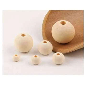 1000 Pieces of Wood Beads - 6 Sizes of Natural Unfinished Wood Beads for Garlands, Decorations and DIY Handmade - 8mm / 10mm / 12mm / 14mm / 16mm / 20mm